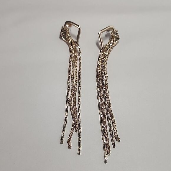 Gold Tone Dangle Chain Diamond Shape Earrings - Picture 1 of 4
